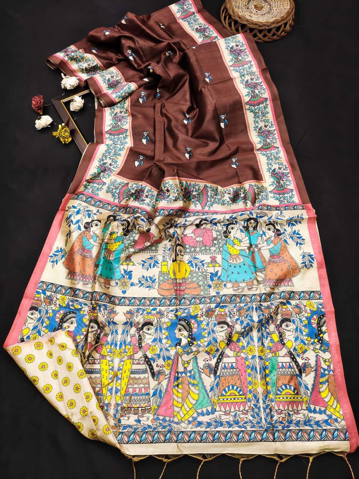 YNF TUSSAR SILK RWS MADHUBANI WHOLESALE SAREES MANUFACTURER